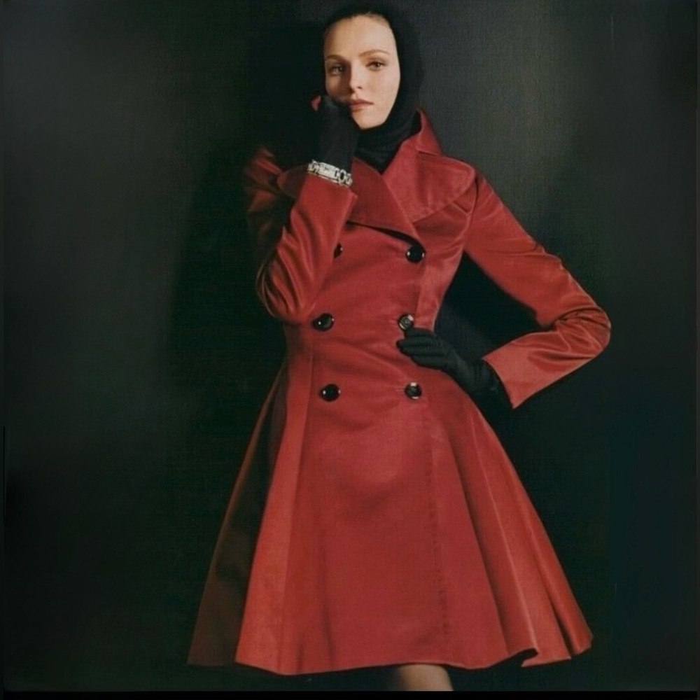 Vintage Ralph Lauren Collection Red Silk Flared A-Line Princess Coat size 8 NWT